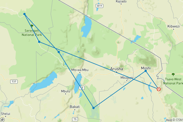 Map of Cheetah Classic Adventure Safari in Tanzania **Sustainable Approach to Travel