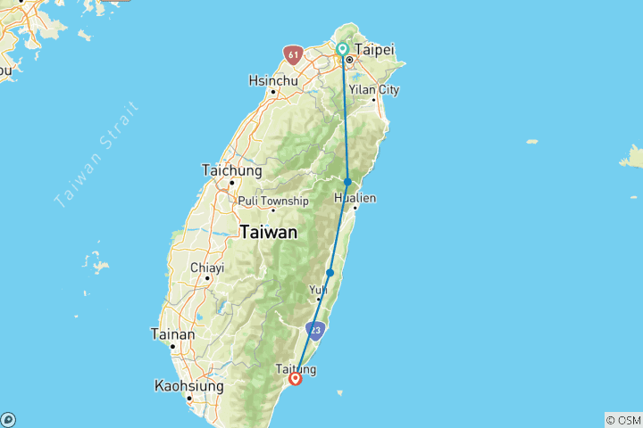 Map of East Taiwan Self-Guided Cycle Tour