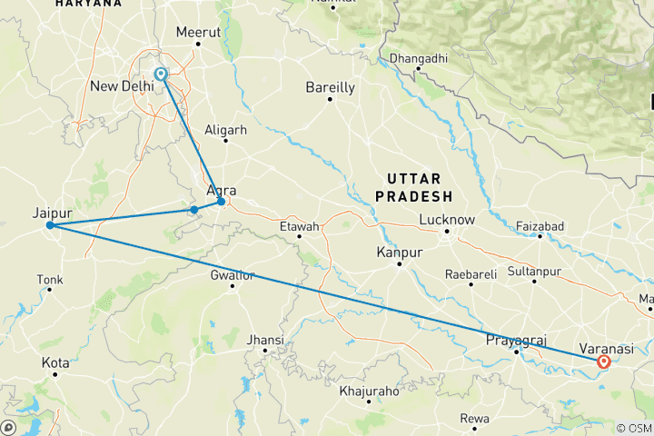 Map of From Delhi : 07-Days Golden Triangle Tour with Varanasi!!