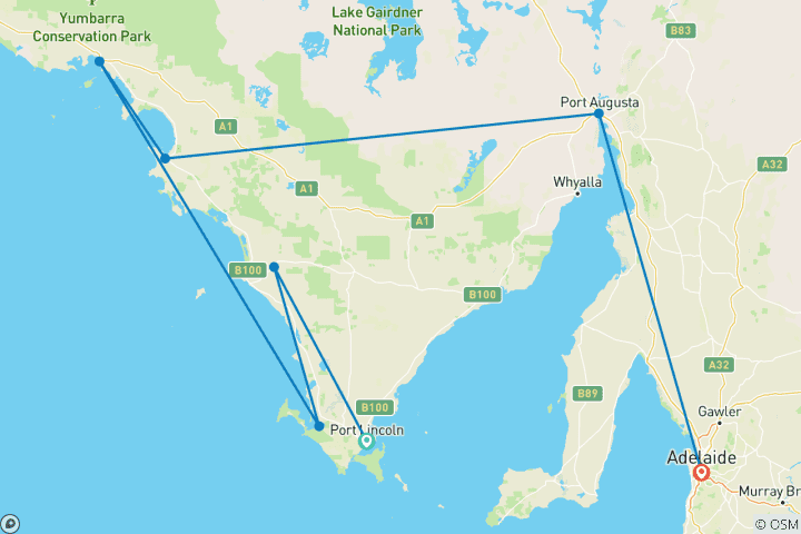 Carte du circuit Découvrez la péninsule d'Eyre - Port Lincoln → Adélaïde (2024)