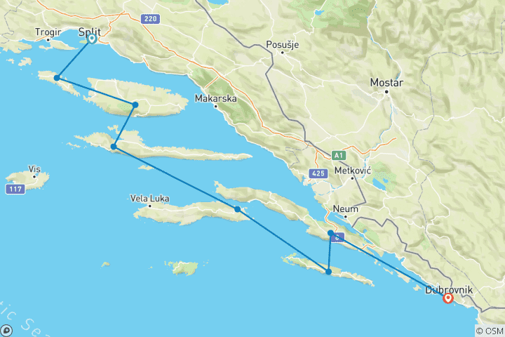 Map of Croatia Islands Cycling - Pearls of the Adriatic