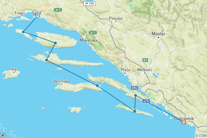 Carte du circuit Vacances à vélo dans les îles de Croatie