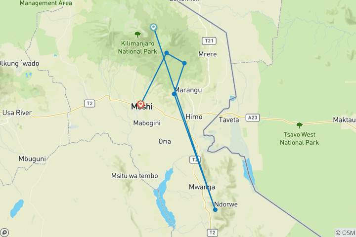 Map of Marangu Route - Climb Kilimanjaro in 2-Day