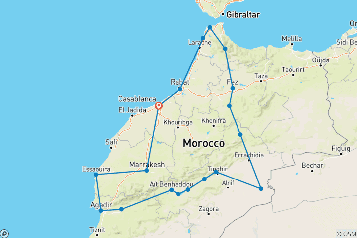 Carte du circuit Grande aventure au Maroc : 14 jours au départ de Casablanca