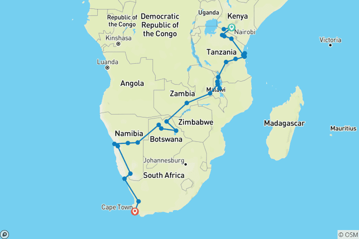 Carte du circuit Le Grand Overlander - avec hébergement - 43 jours