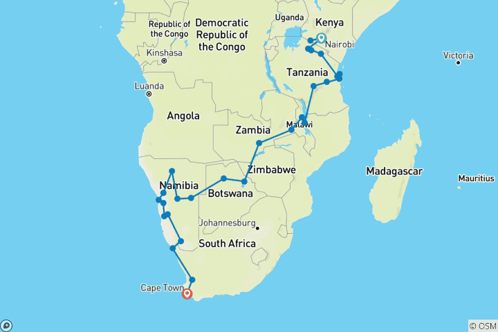 Carte du circuit Le Grand Overlander - 43 jours