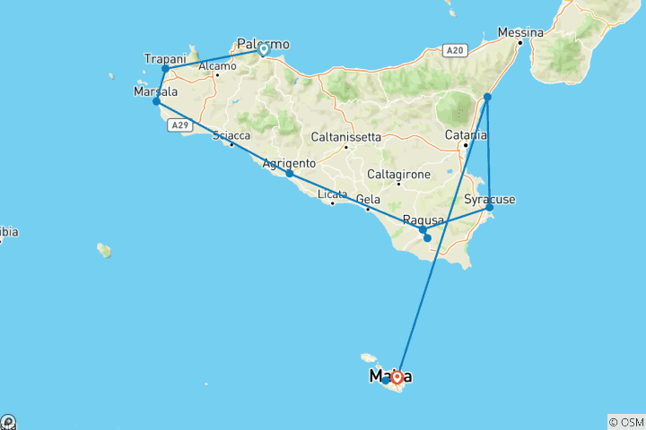 Map of Sicily in Depth (Classic, End Malta, 6 Days)