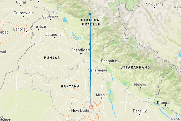 Carte du circuit Charmant Shimla et Manali 5N/6D depuis Delhi