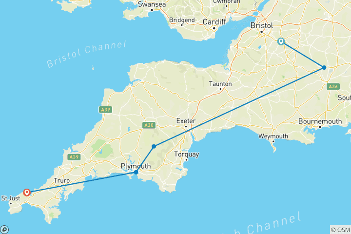 Carte du circuit Circuit ferroviaire en petit groupe à Bath, Devon et Cornouailles