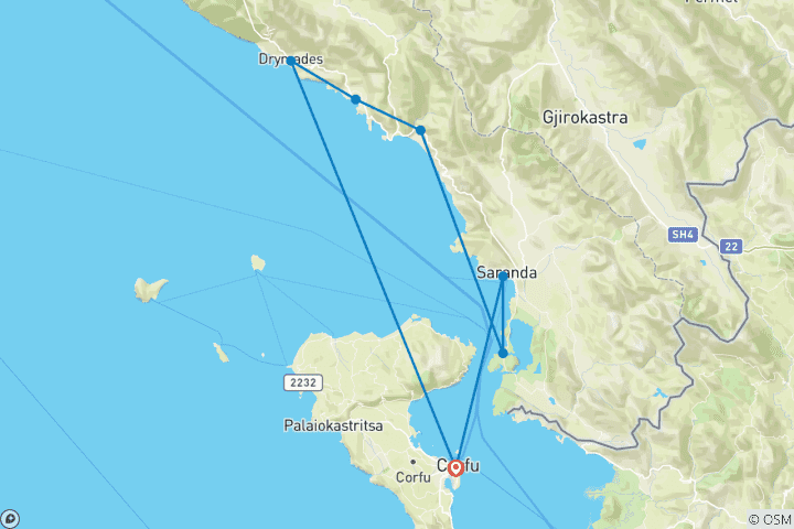 Karte von Albanische Riviera (ab Korfu bis Korfu) - 5 Tage