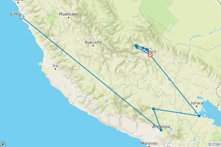 Map of Peru Panorama (Inca Trail Trek, 11 Days)