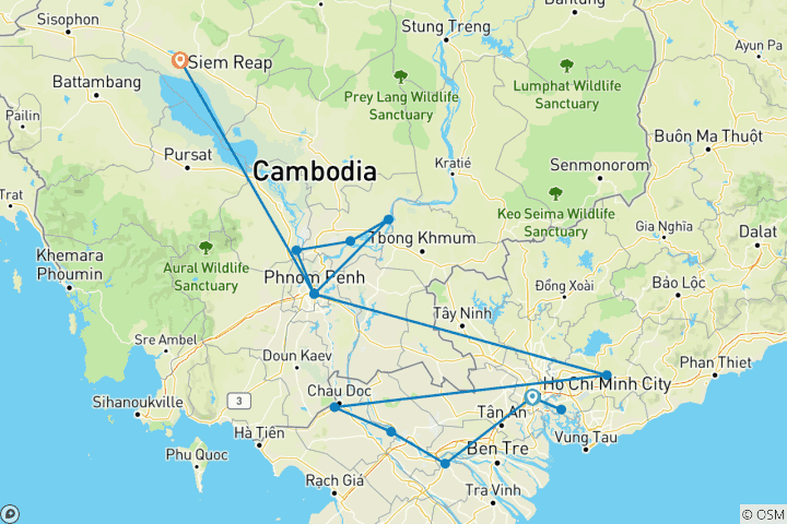 Carte du circuit Vietnam fascinant, Cambodge et fleuve Mékong - En direction du nord - 2023