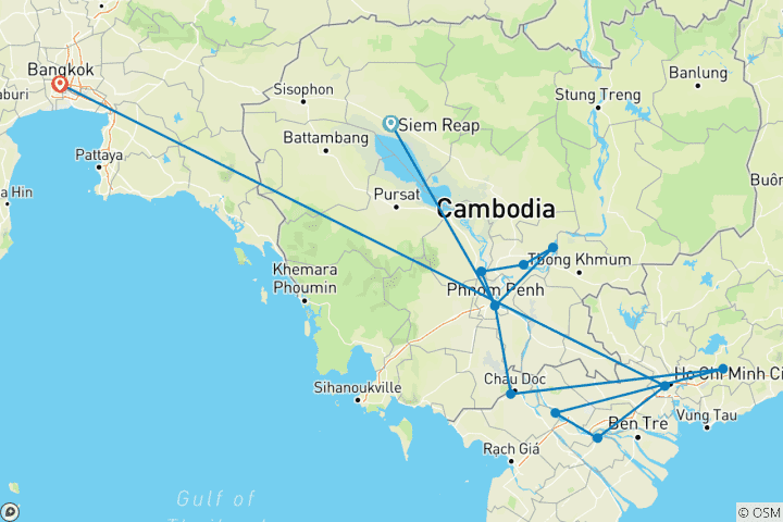 Carte du circuit Fascinant Vietnam, Cambodge et Mékong avec Bangkok (vers le sud) 2026