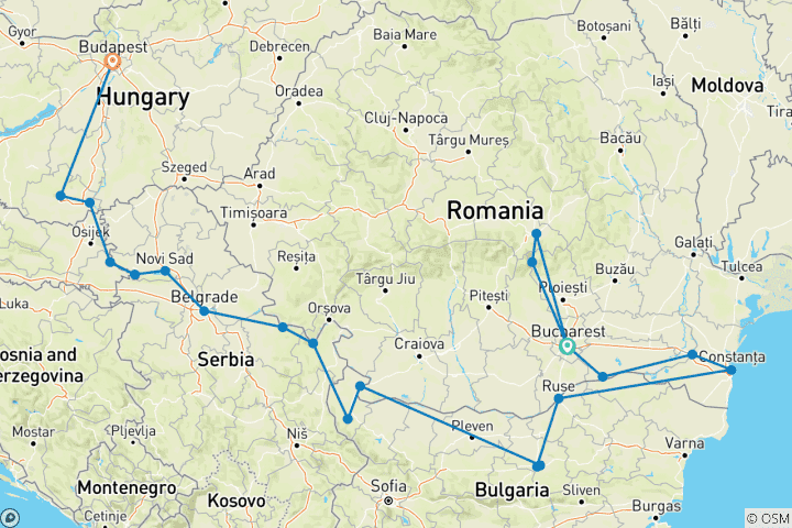 Map of The Danube from the Black Sea to Budapest with 2 Nights in Transylvania