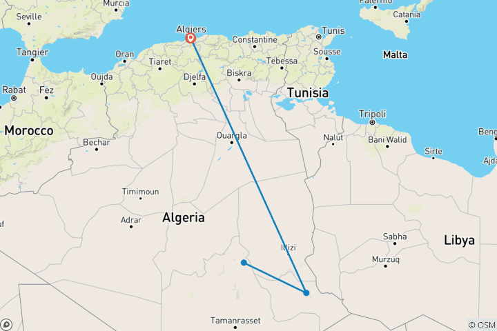 Carte du circuit Aventure dans le désert du Tassili, Algérie