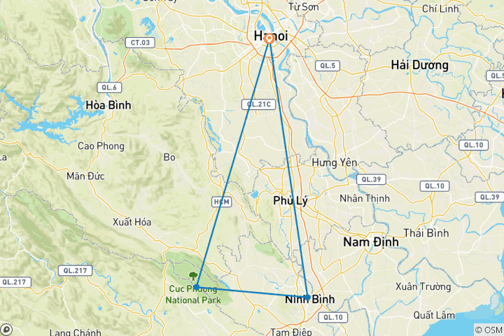 Carte du circuit Ninh Binh 2 jours 1 nuit avec excursion en bateau et Trek dans le parc national de Cuc Phuong