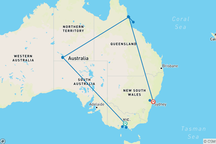 Kaart van Hoogtepunten van Australië (met binnenlucht)