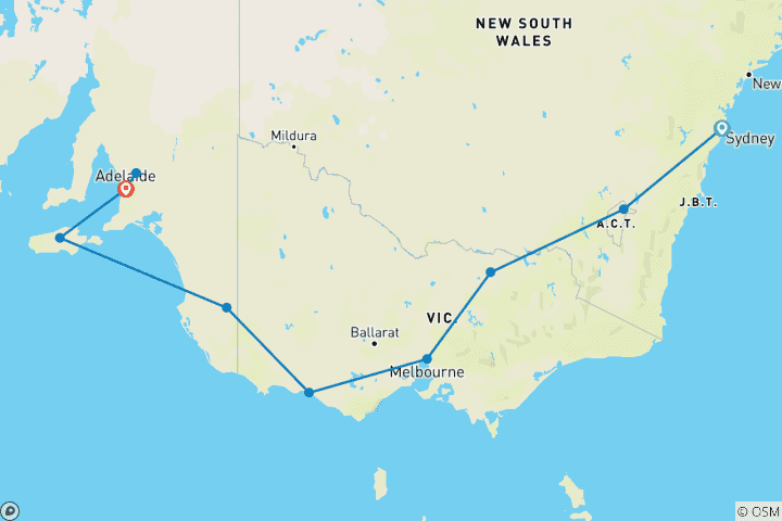 Kaart van Smaak van Zuid-Australië (2023/2024, 11 dagen)