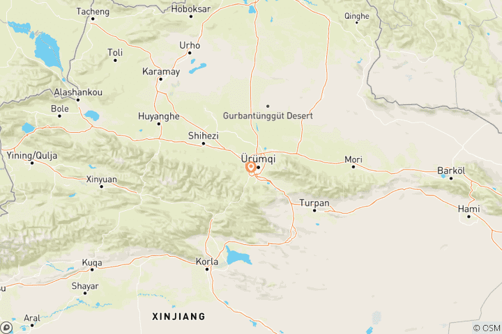 Karte von Silk Road Epic: 8-tägige Trekking-Expedition auf Chinas altem Wusun-Pfad - Wildnis des Tianshan-Gebirges & Nomadenkultur