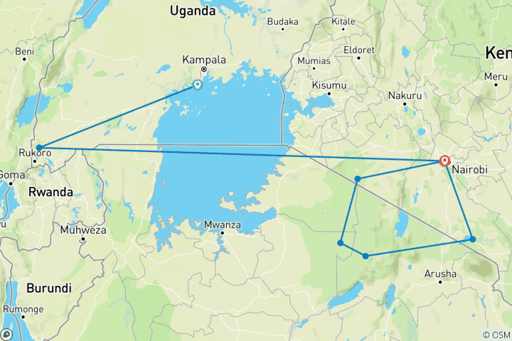 Mapa de Gran safari por África oriental (Gorilas y migración)