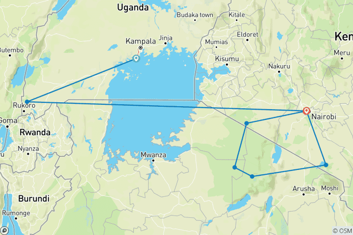 Map of Grand East African Safari (Gorilla & Migration)