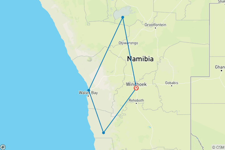 Map of 6 Days Etosha, Swakopmund & Sossuslvei (Camping)