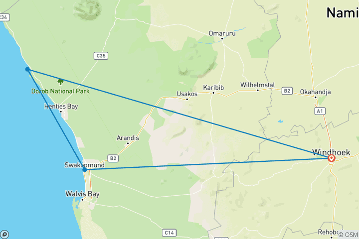 Map of 5 Days Swakopmund and Cape Cross Tour ( Lodging)