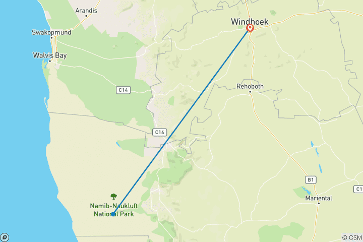 Map of 3 Days Sossusvlei Safari Namibia (Camping)