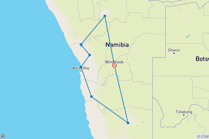 Map of 12 Days Discover Namibia Safari (Camping)