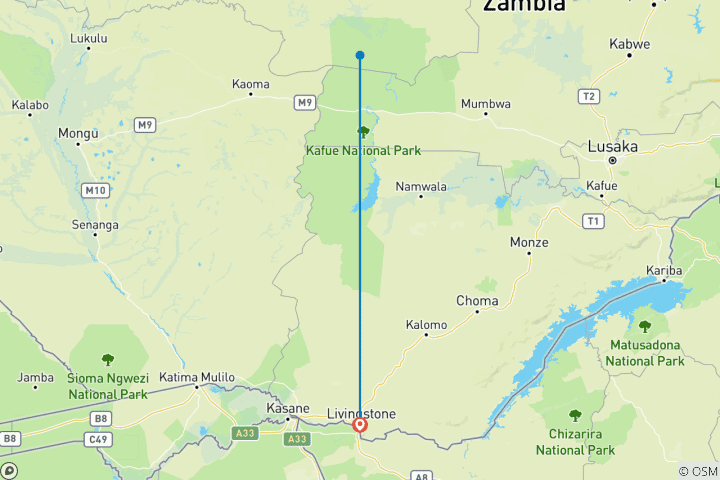 Map of From Livingstone: 3-days safari travel to Kafue National Park (southern part), Ngoma Area Management