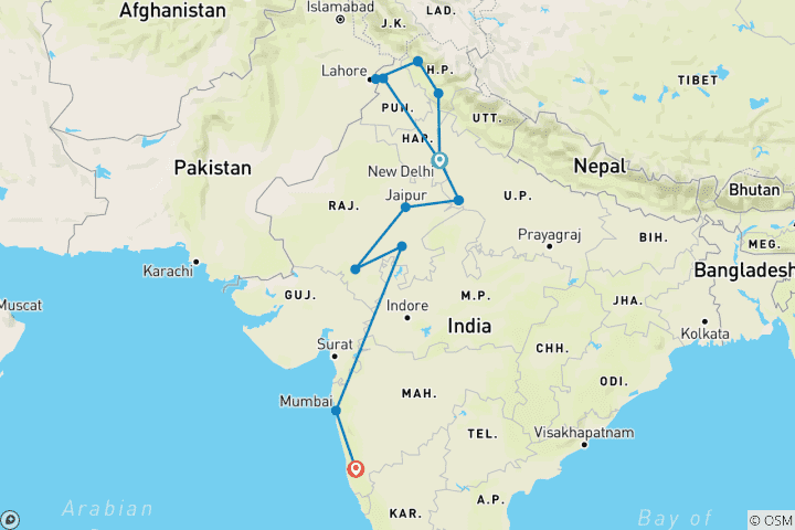 Carte du circuit Inde du Nord, Amritsar [Temple d'Or], Shimla Toy Train Ride, Rajasthan et; Goa Tour By Train.