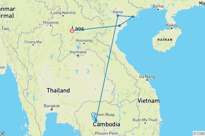 Map of Legacy of Indochine 10 Days - Siem Reap / Halong Bay/ Luang Prabang