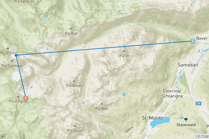 Karte von Skitouren im Oberengadin - Die Jenatschhütte im Val Bever (4 Tage)