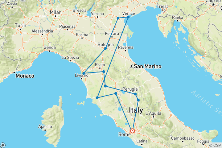 Kaart van Rome, Florence & Venetië - 8 dagen