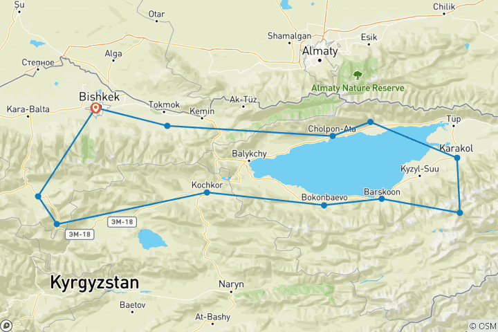 Map of Central Asia Self-Drive Road Trip: Exploring from Bishkek, Kyrgyzstan