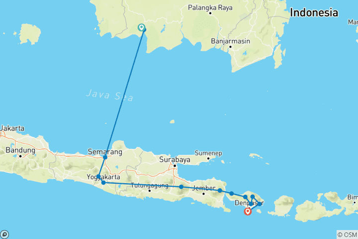 Map of Amazing Tour Borneo, Java and Bali: Private Tour