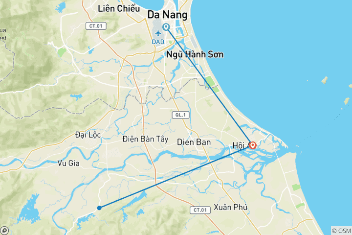 Carte du circuit Danang - Hoi An 3 jours et 2 nuits en petit groupe