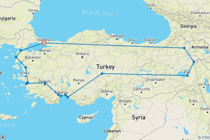 Carte du circuit Circuit de découverte des gloires de la Turquie