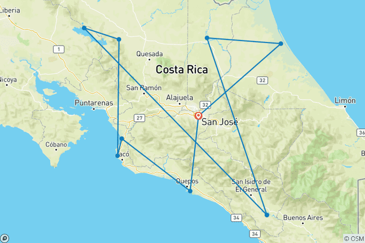 Map of Costa Rica: A World of Nature featuring Tortuguero National Park, Arenal Volcano & Manuel Antonio National Park (2024)