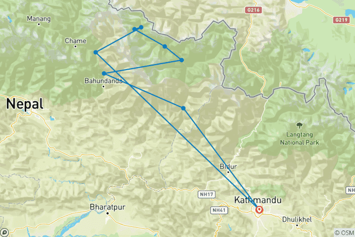 Kaart van Manaslu Circuit Trek 9 Dagen