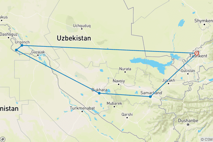 Map of Historical Tour to Uzbekistan 8D/7N