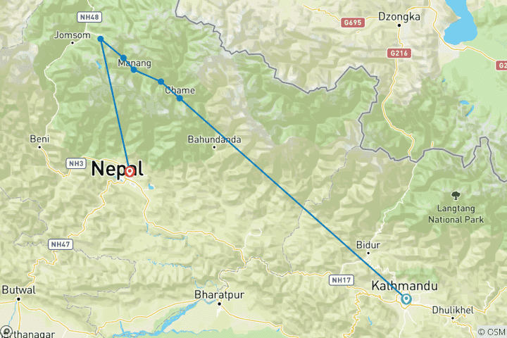 Map of Annapurna Round Trek 7 Days