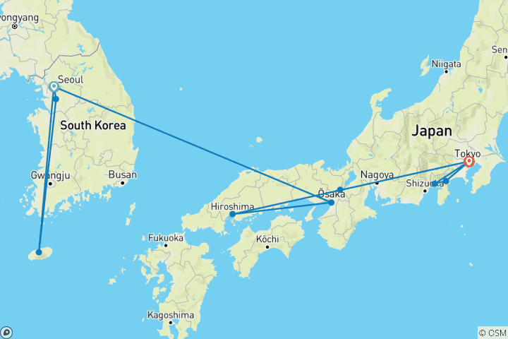 Karte von Japan & Südkorea Kleingruppenreise