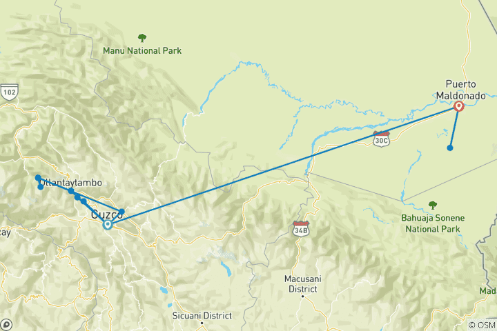 Carte du circuit Du sud à la jungle :. Cusco - Jungle amazonienne de Tambopata 8 jours