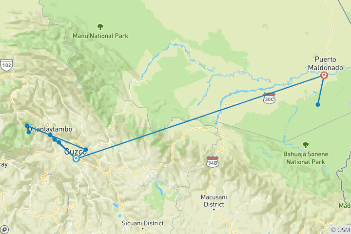 Map of South to Jungle :. Cusco – Tambopata Amazon Jungle 8 days