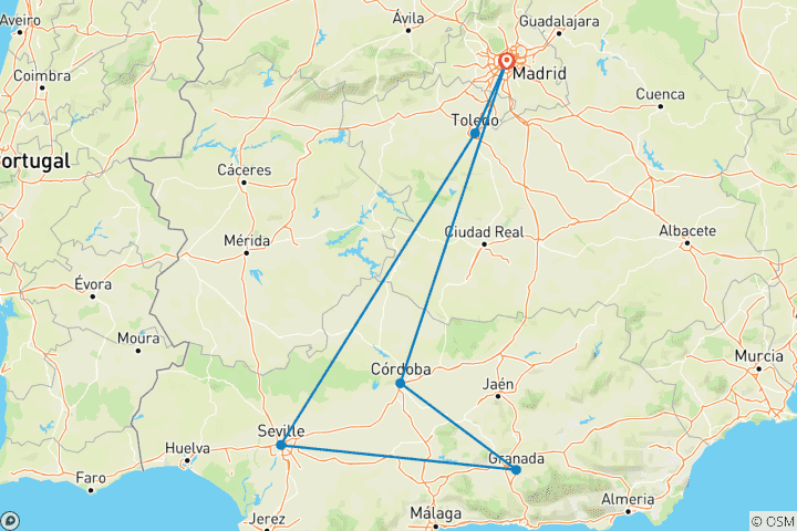 Carte du circuit Tout ce dont vous avez besoin est l'Espagne - Madrid avec l'Andalousie, Cordoue et Tolède