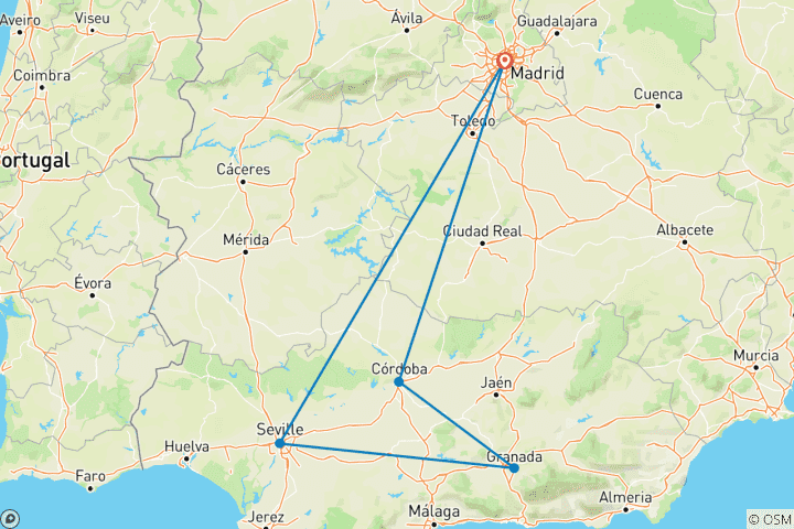 Carte du circuit Tout ce dont vous avez besoin est l'Espagne - Madrid avec l'Andalousie