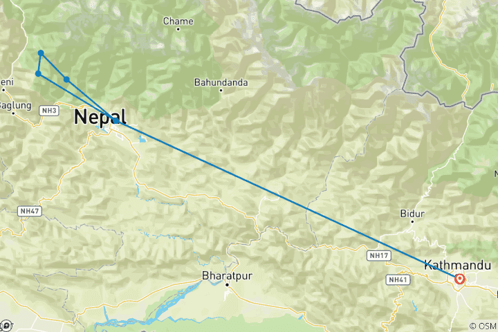 Kaart van Khopra Danda Trek 9 Dagen