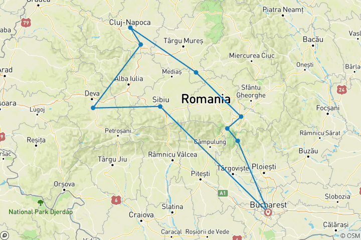 Mapa de Lo mejor de Transilvania (hoteles de 4 estrellas)