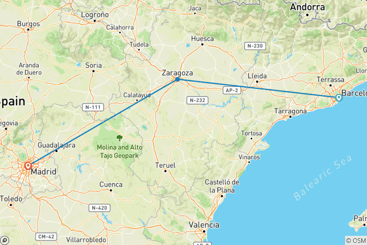 Kaart van Prime - van Barcelona naar Madrid - 5 dagen